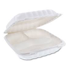 9x9x3" 3 Comp Hinged White TFPP Container