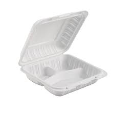 8x8x3" 3 Comp Hinged White TFPP Container