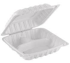 8x7.5x2.75" 3 Comp Hinged White TFPP Container