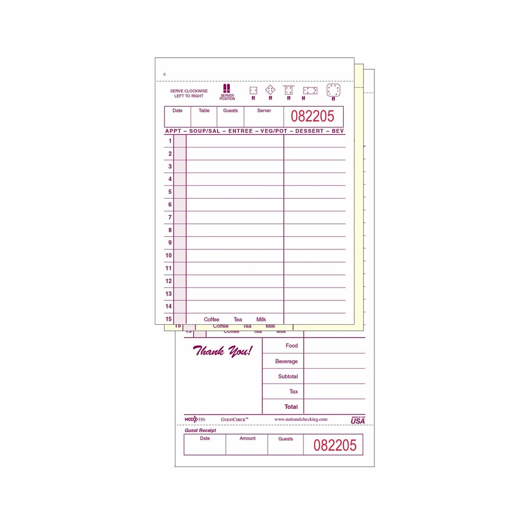 Guest Check Triplicate Maroon 4.25x8.5" #350