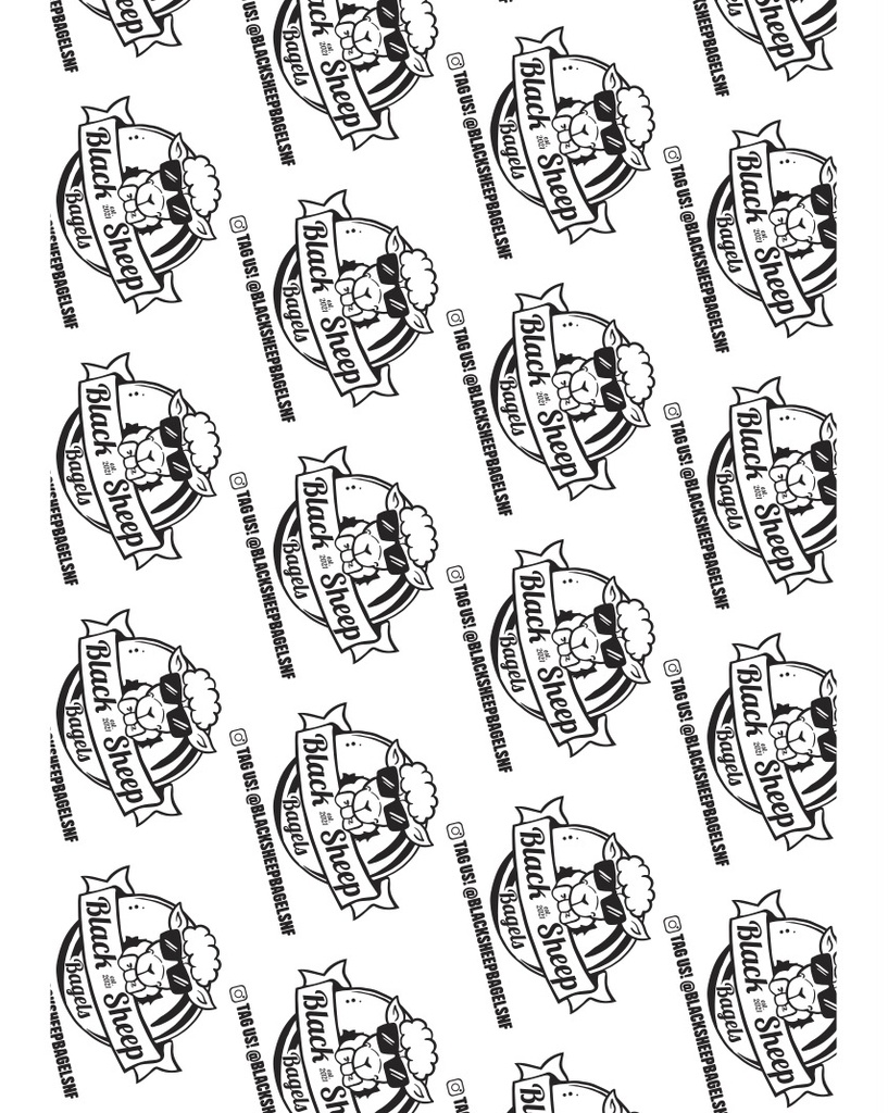 12x15" Dry Wax Paper Sheets Black Sheep Bagels Print