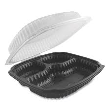 9x9x2.5" 3 Comparment Black Hinged Container