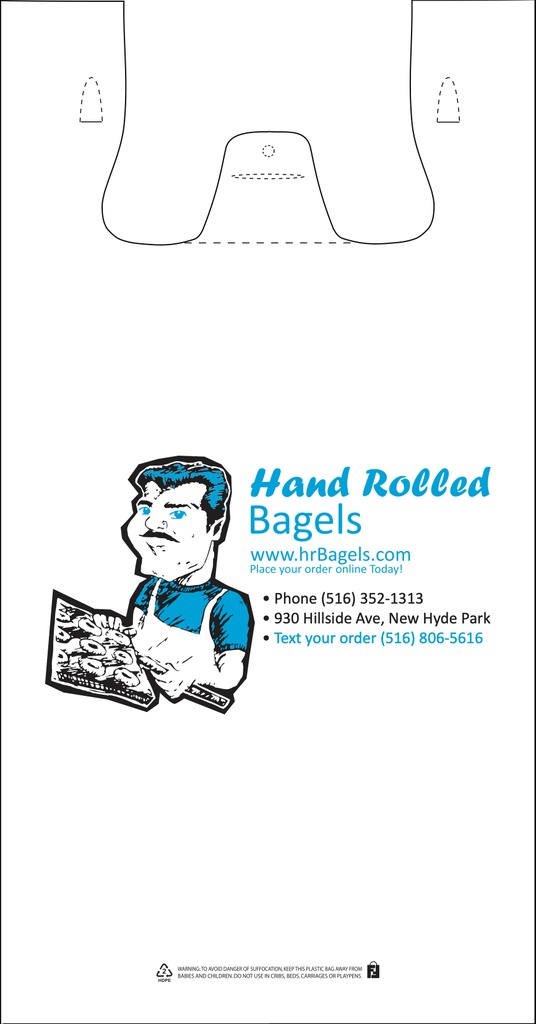 1/6 T Shirt Bag LDPE Hand Rolled Bagels Print